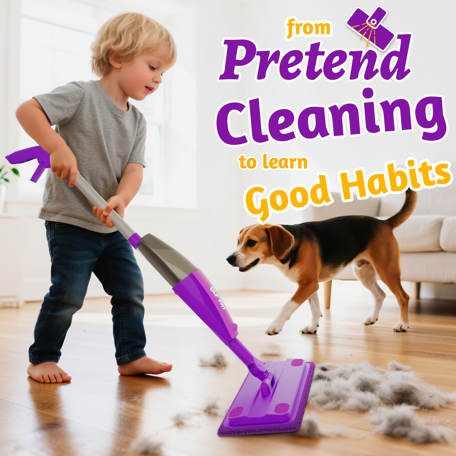 CalfQueen Mop Montessori Kids Toys with Water Sprayer, Pretend Play&Preschool Educational, STEM Clean, Housekeeping Kit Spray Mops for Floor Cleaning, Birthady Gifts 3 4 5 6 7 8 Year Old Boys Girls - Image 6