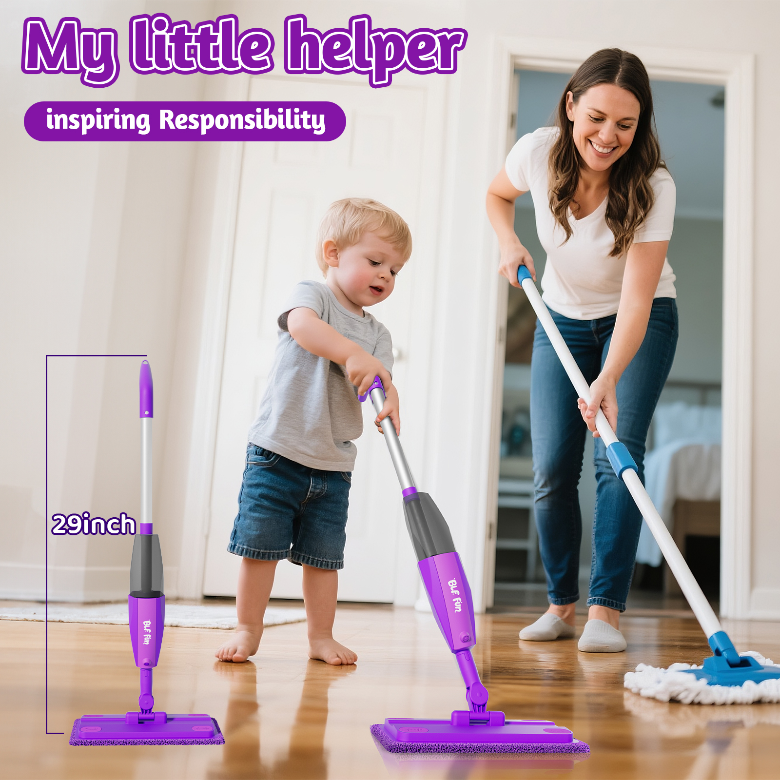 CalfQueen Mop Montessori Kids Toys with Water Sprayer, Pretend Play&Preschool Educational, STEM Clean, Housekeeping Kit Spray Mops for Floor Cleaning, Birthady Gifts 3 4 5 6 7 8 Year Old Boys Girls - Image 4
