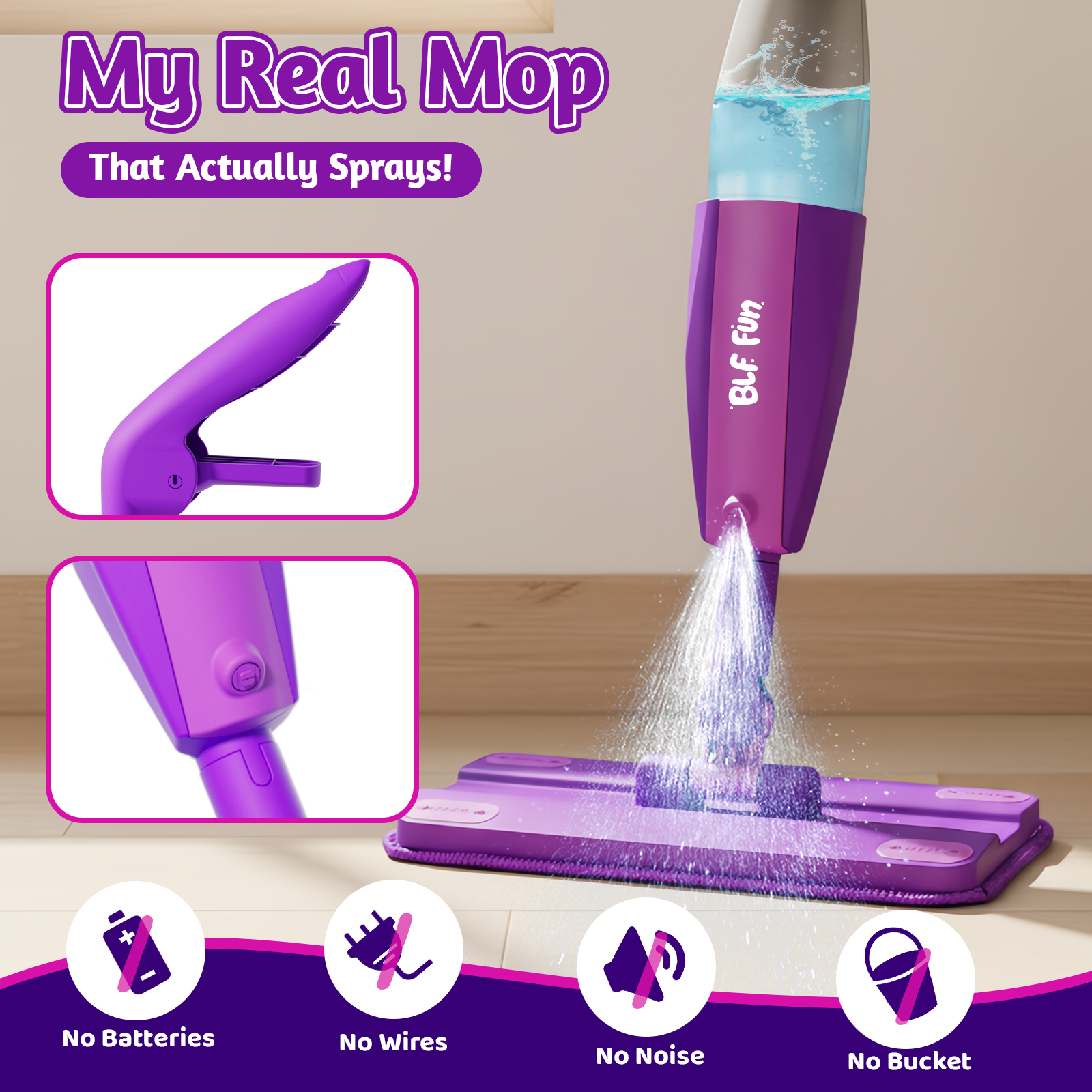 CalfQueen Mop Montessori Kids Toys with Water Sprayer, Pretend Play&Preschool Educational, STEM Clean, Housekeeping Kit Spray Mops for Floor Cleaning, Birthady Gifts 3 4 5 6 7 8 Year Old Boys Girls - Image 5