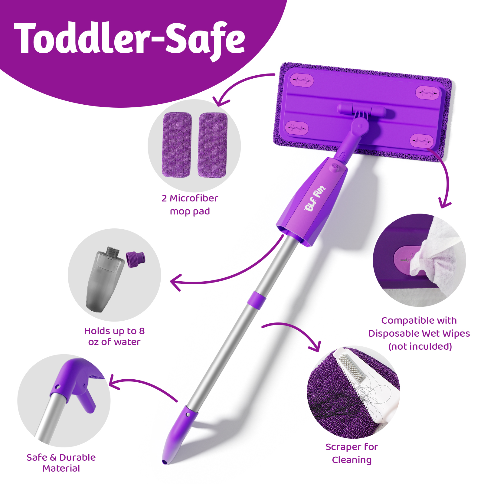 CalfQueen Mop Montessori Kids Toys with Water Sprayer, Pretend Play&Preschool Educational, STEM Clean, Housekeeping Kit Spray Mops for Floor Cleaning, Birthady Gifts 3 4 5 6 7 8 Year Old Boys Girls - Image 8