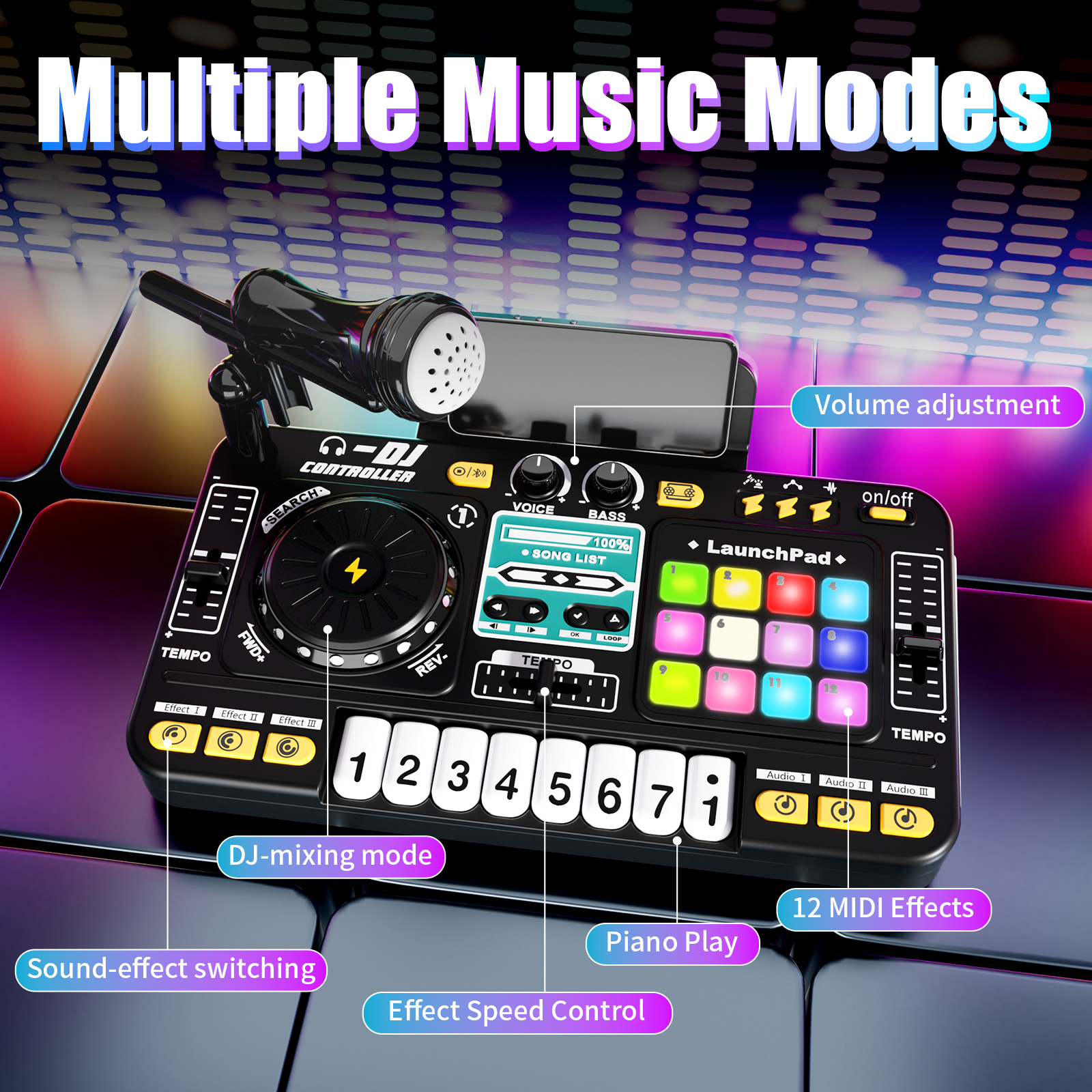 Kids DJ Mixer Table, DJ Set with Turntable Controller, Baby DJ Table for Toddler, Interactive Musical Equipment Toy for 3 4 5 years old Boys Girls - Image 7