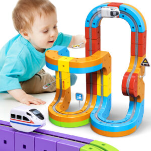 KlickRail™ Electric Train Set Flexible Race Track for Kids 4 6 7 8, Car Track for Toddlers 3-5, Building Toy Train Track Gravity-Defying 3D Embedded Layouts & Motorized Car, STEM Learning Gift (复制)