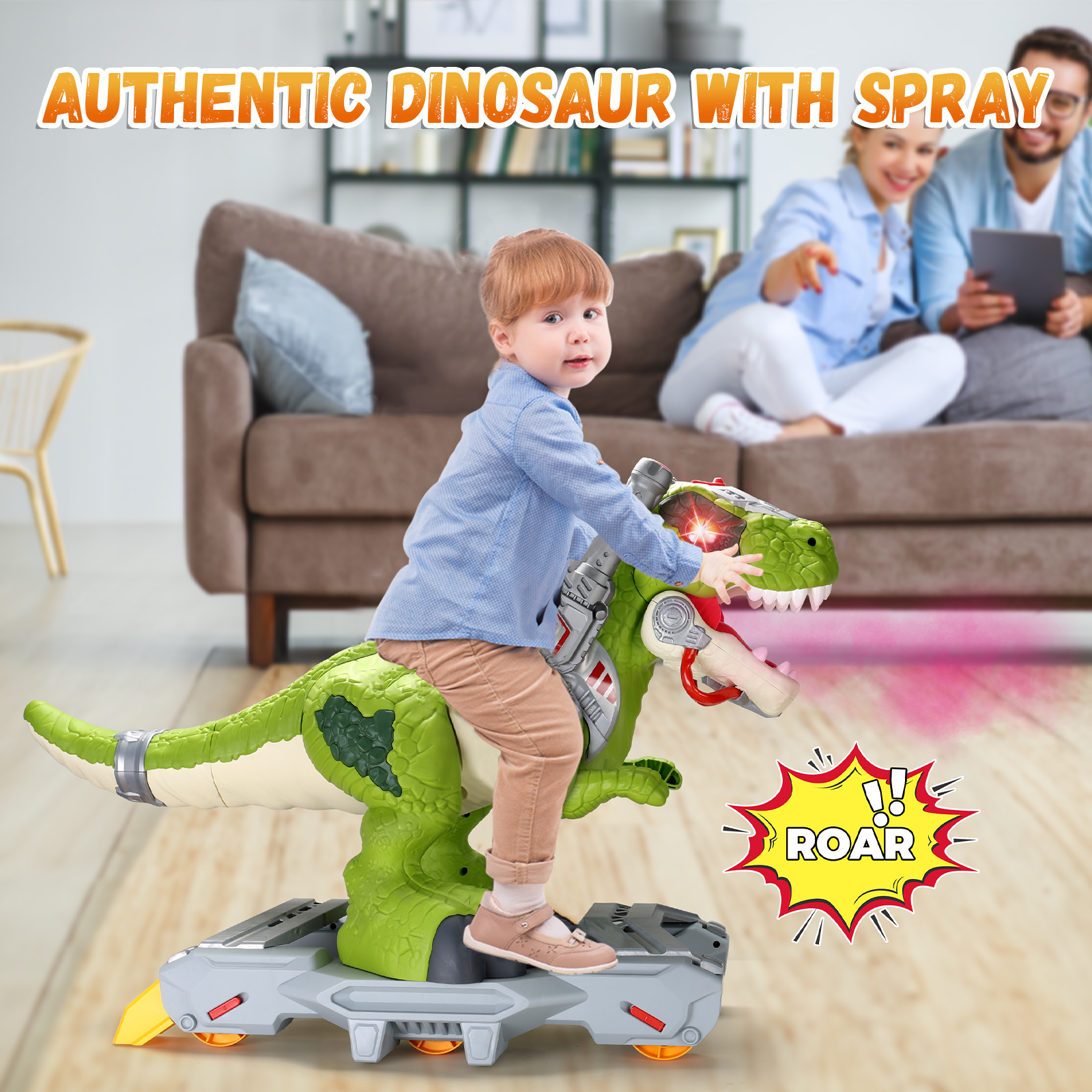 CalfQueen Kids Dinosaur Toys, Electric Ride On Car for Kids Ages 3-5, Baby Walker&Kids Toys with Music, LED Lights&Smoke Effects, Durable Wheels and Safety Lock, 3 4 5 Year Old Boy Girl Gifts, Green - Image 5