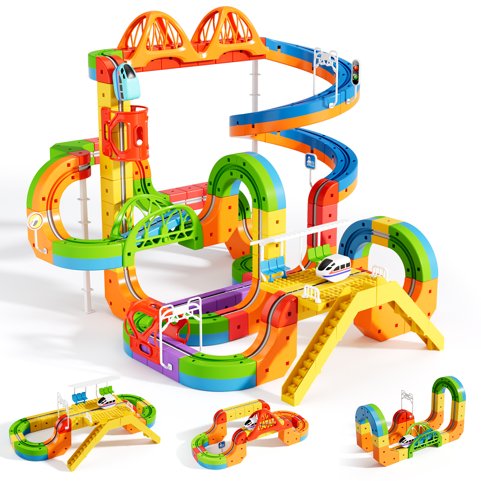 KlickRail City Track Cars & Slot Train Toys 172Pcs | 360° Spiral Ramp Seesaw Play Set | STEM Kid boy Toys 3 4 5 6 7 8 Years | 4 Year Old boy Gifts