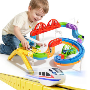 KlickRail City track cars & slot train toys 111Pcs | 360° Spiral Ramp Seesaw play set | STEM kid boy toys 3 4 5 6 7 8 years | 4 year old boy gifts