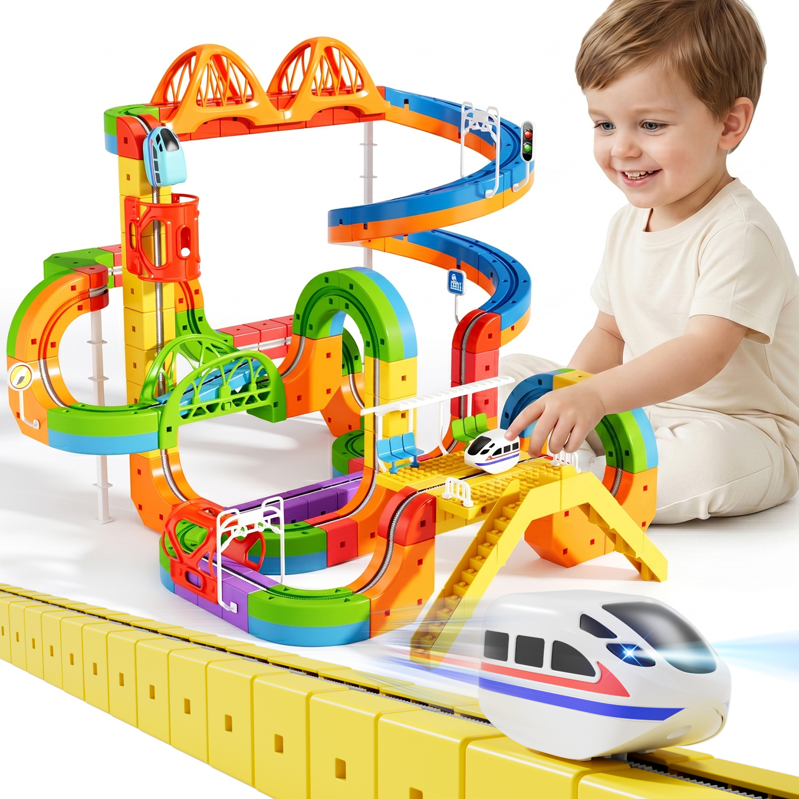 KlickRail City Track Cars & Slot Train Toys 172Pcs | 360° Spiral Ramp Seesaw Play Set | STEM Kid boy Toys 3 4 5 6 7 8 Years | 4 Year Old boy Gifts - Image 2
