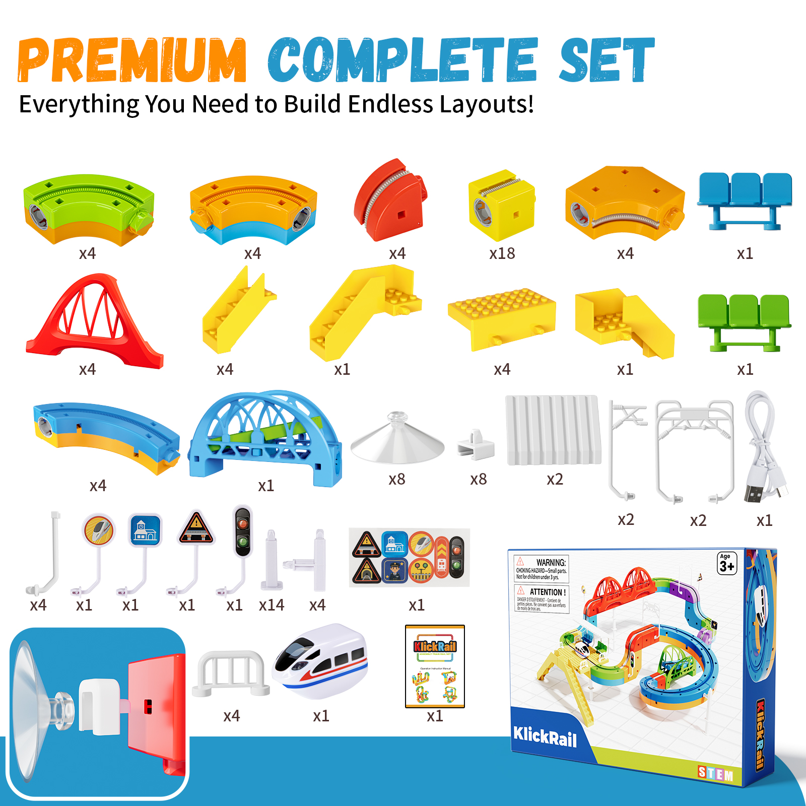 KlickRail City track cars & slot train toys 111Pcs | 360° Spiral Ramp Seesaw play set | STEM kid boy toys 3 4 5 6 7 8 years | 4 year old boy gifts - Image 9