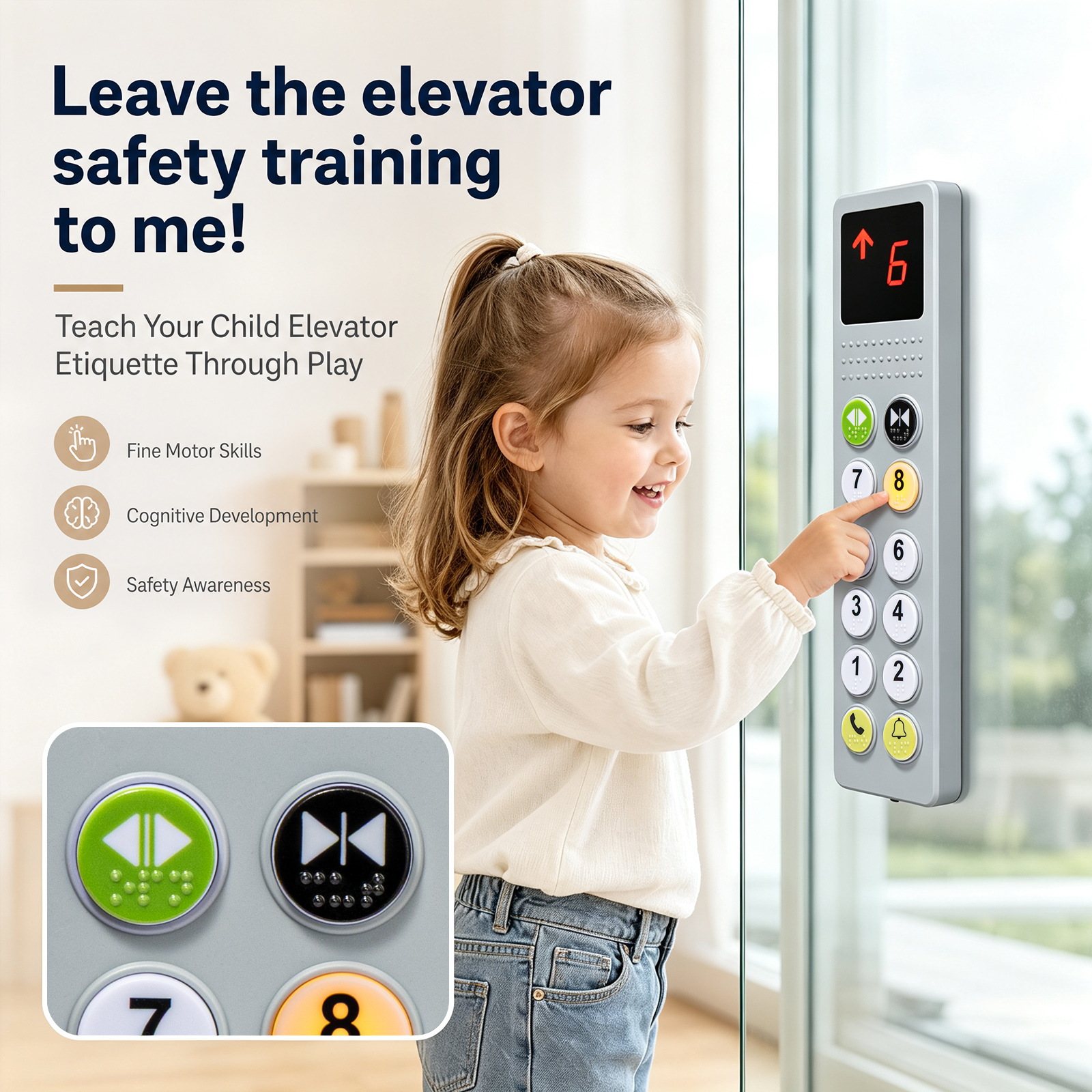 Elevator Activity Panel |Sensory Busy Board Toys for Toddlers 18M+, Montessori Toys &Travel Educational Toy for 2 3 4 5+Year Old Boy & Girl Gifts - Image 3
