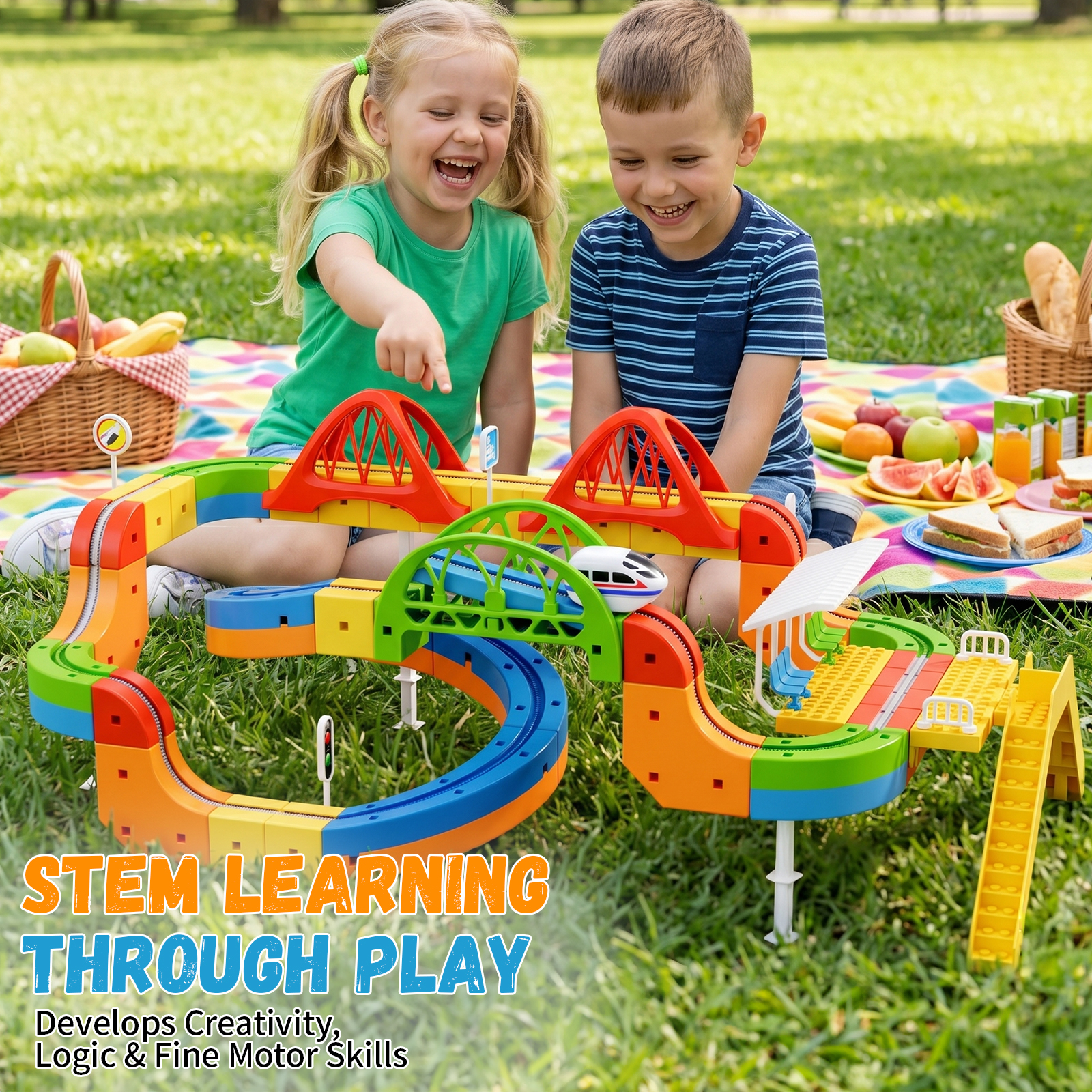 KlickRail City track cars & slot train toys 111Pcs | 360° Spiral Ramp Seesaw play set | STEM kid boy toys 3 4 5 6 7 8 years | 4 year old boy gifts - Image 5