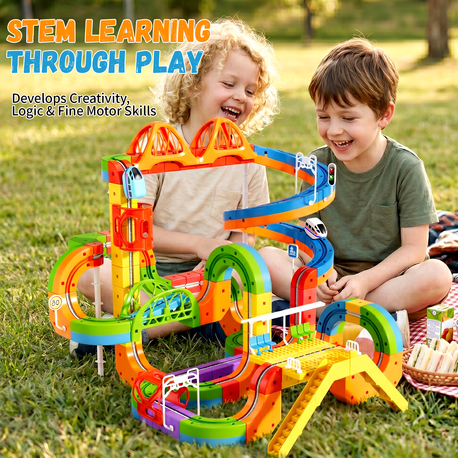 KlickRail City Track Cars & Slot Train Toys 172Pcs | 360° Spiral Ramp Seesaw Play Set | STEM Kid boy Toys 3 4 5 6 7 8 Years | 4 Year Old boy Gifts - Image 5