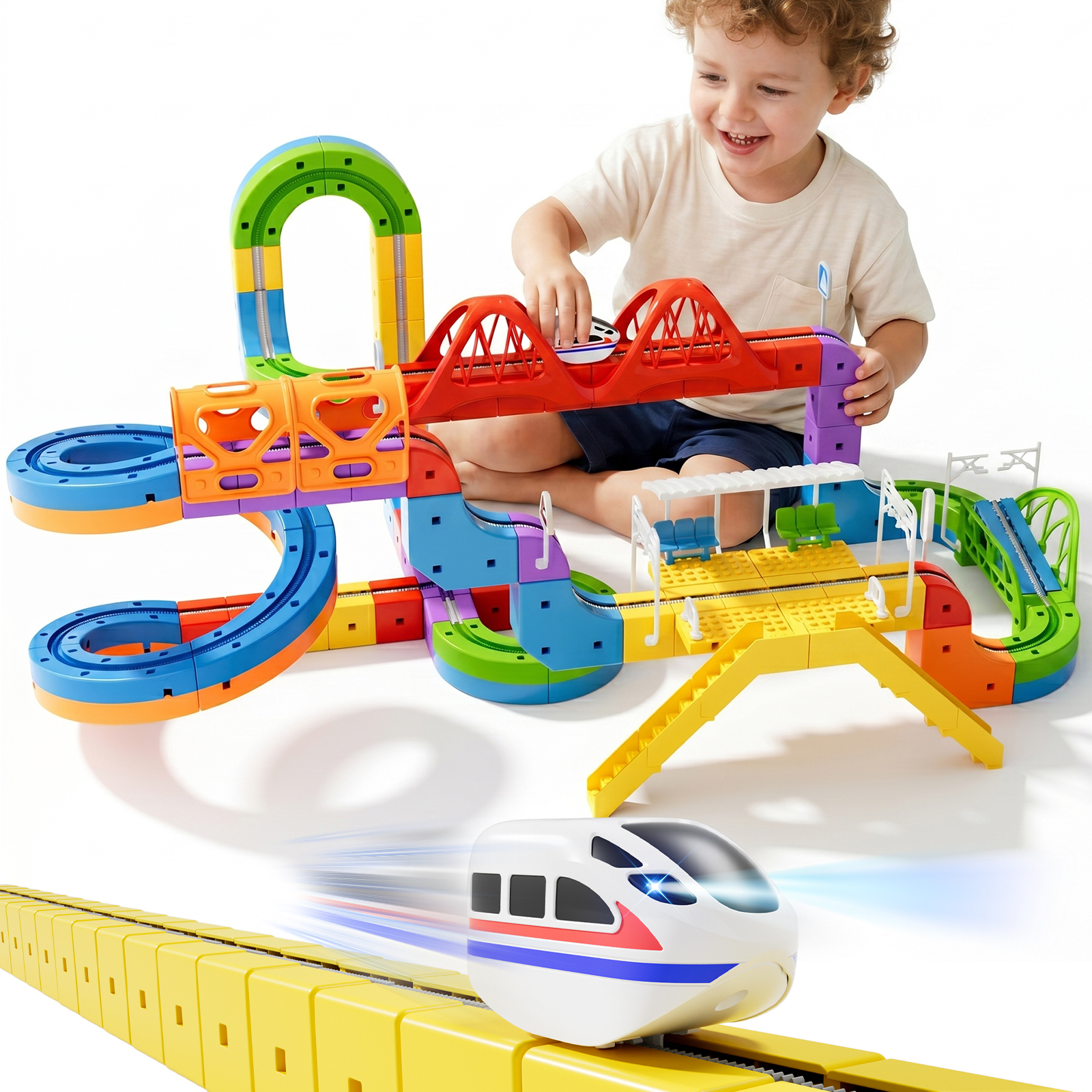 City Track Cars & Slot Train Toys| 360° Spiral Ramp Seesaw Play Set | STEM Kid boy Toys 3 4 5 6 7 8 Years | 4 Year Old boy Gifts (Master Set (155 Psc)) - Image 7