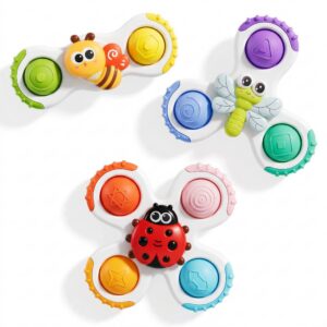Insect Suction Cup Spinner Baby Bath Toys for Kids Ages 1-3 Sensory Fidget Spinning Toys , Safe Airplane Window Car Travel Essentials for 1 Year Old Boy Girl Christmas Birthday Gifts